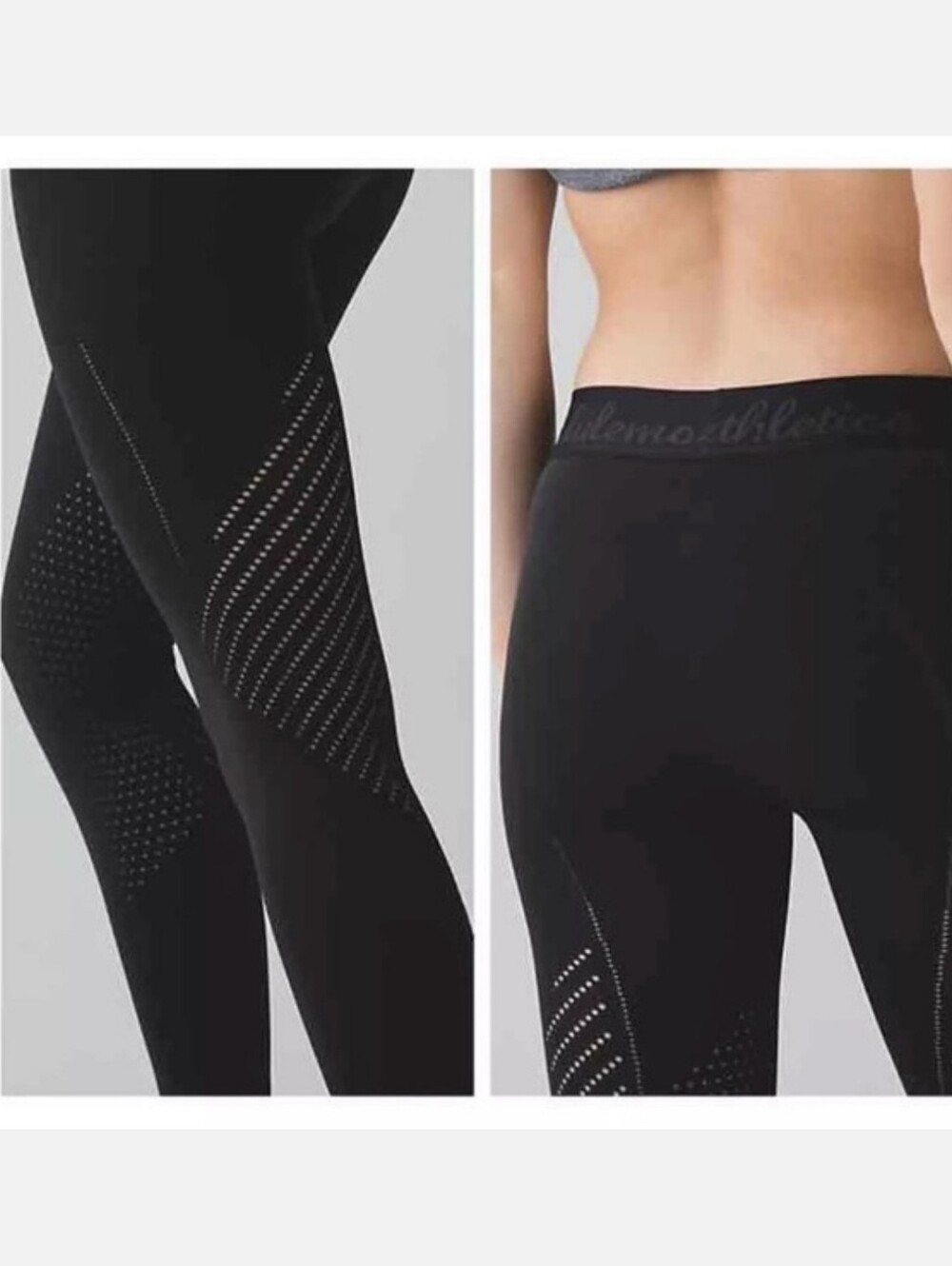 LULULEMON ATHLETICA TIME WARP BLACK VENTED SEAMLESS LEGGINGS TIGHTS M 6 - 8
